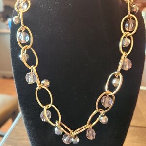 Charming Charlie Gold Necklace Dangling crystals 30" Set Earrings New